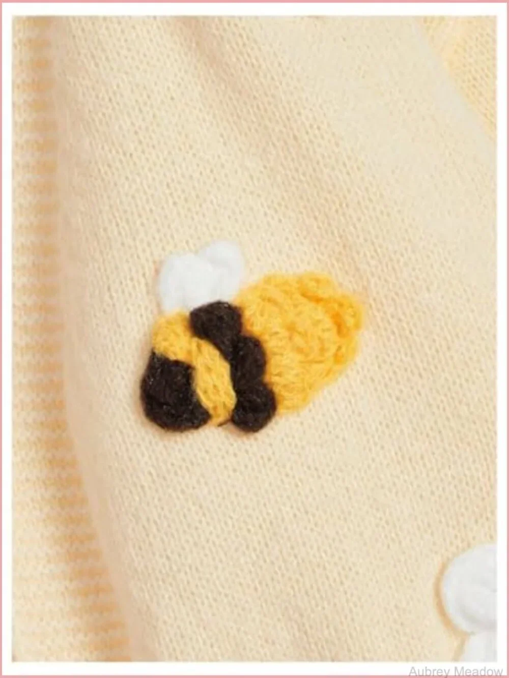 Crop Cardigan Floral Bee Embroidered Open Front Lantern Sleeve Knit Sweet